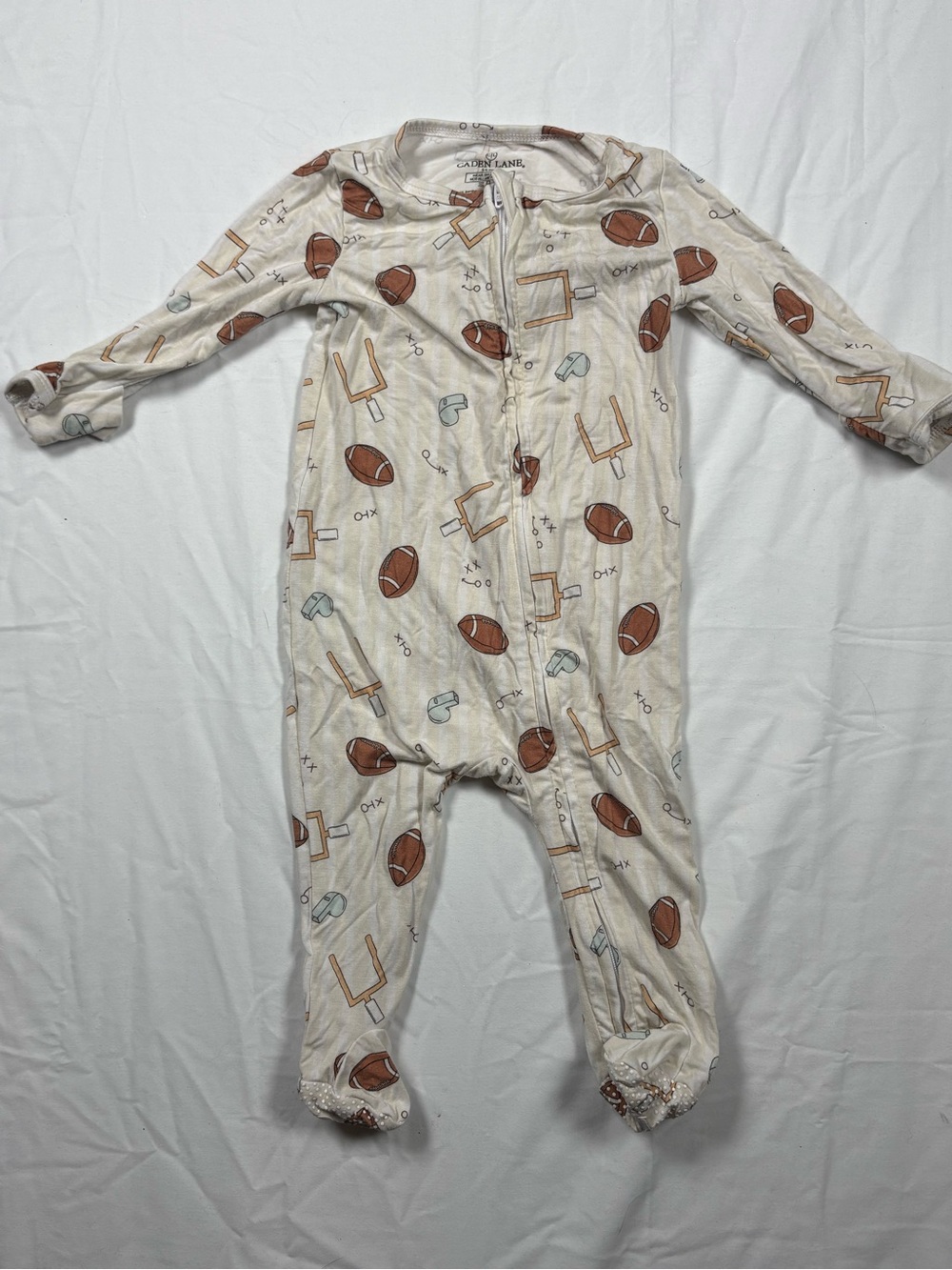 Caden Lane Cream Football Print One-Piece Footie